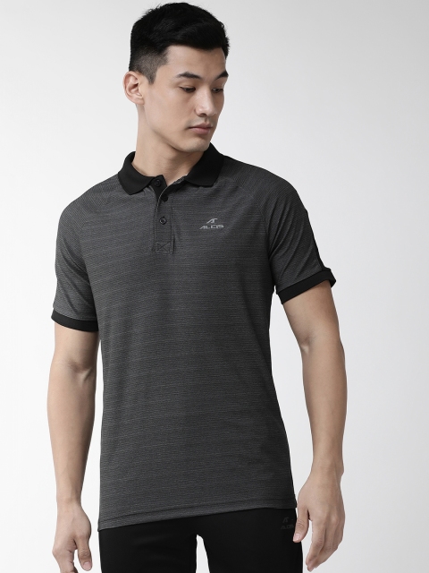 

Alcis Men Charcoal Grey Striped Polo Collar T-shirt