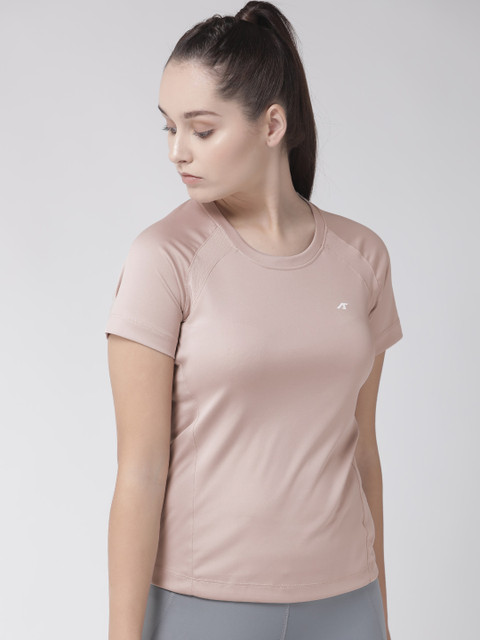 

Alcis Women Cream-Coloured Solid Round Neck Training T-shirt