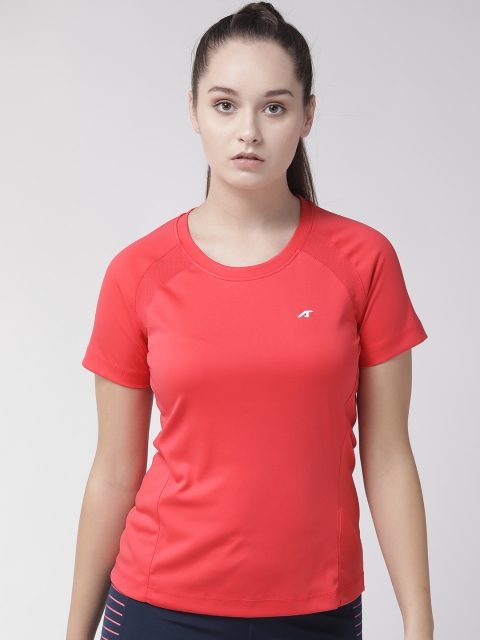 

Alcis Women Coral Red Solid Round Neck Training T-shirt