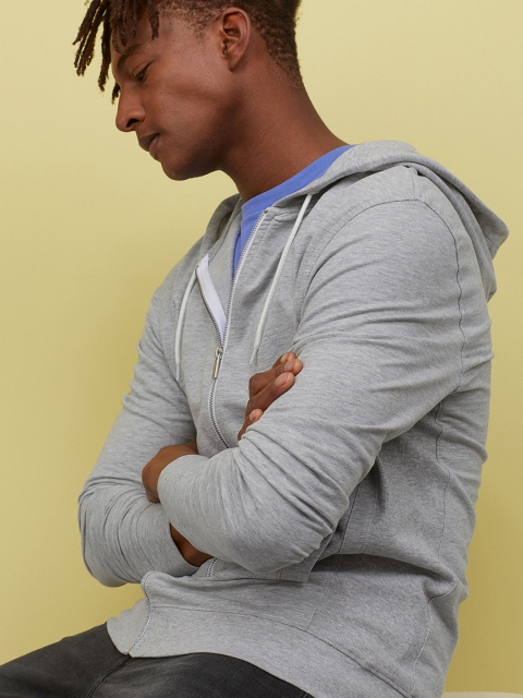 

H&M Men Grey Hooded Jacket Slim Fit