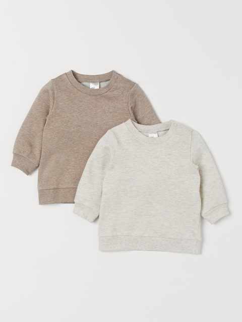 

H&M Infant 2-Pack Cotton Sustainable Sweatshirts, Beige
