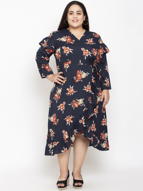 

NuBella Plus Size Women Printed Navy Blue Wrap Dress