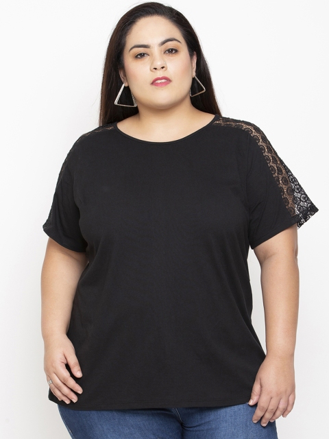 

NuBella Plus Size Women Black Solid Round Neck T-shirt