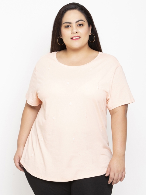 

NuBella Plus Size Women Pink Solid Scoop Neck T-shirt