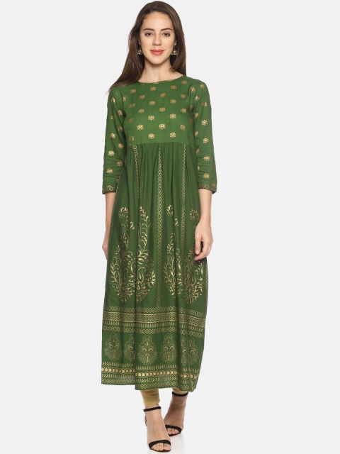 

Mytri Women Green Printed A-Line Kurta