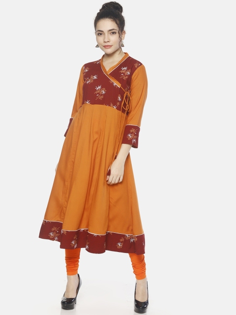 

Mytri Women Orange & Maroon Printed A-Line Kurta