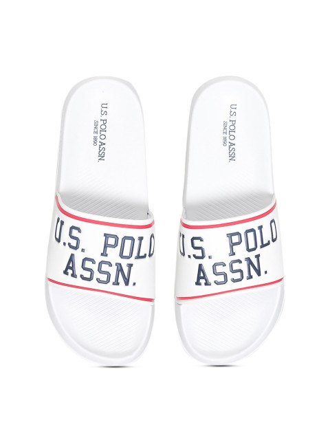 

U.S. Polo Assn. Men White Printed Sliders