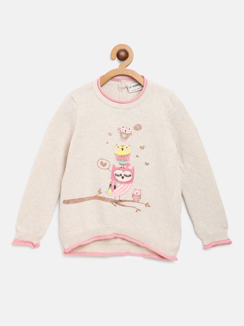

LC Waikiki Girls Beige & Pink Printed Pullover Sweater