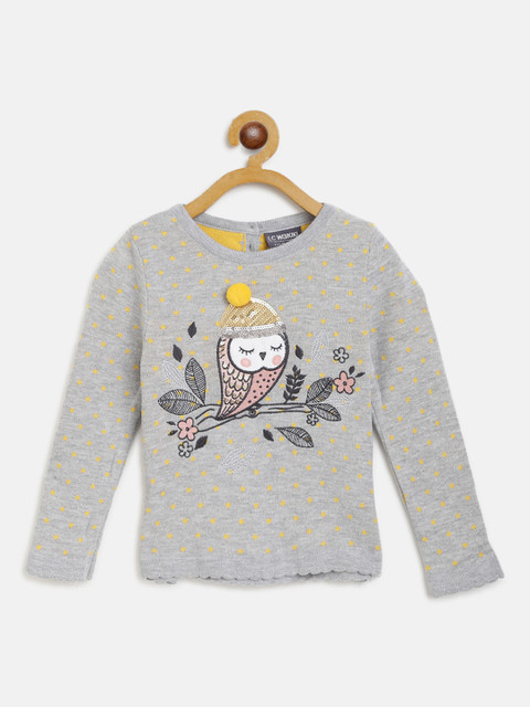 

LC Waikiki Girls Grey Melange & Yellow Embroidered Pullover