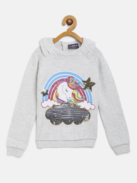 

LC Waikiki Girls Grey-Melange Printed Pullover Sweater