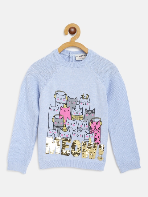 

LC Waikiki Girls Blue Printed Pullover with Sequinned Detail