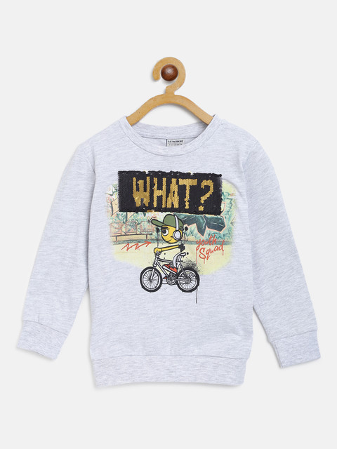 

LC Waikiki Boys Grey Printed Round Neck T-shirt with Flip Sequinned Detail