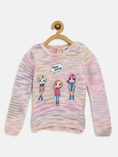 

LC Waikiki Girls Pink & Blue Self-Design Pullover Sweater