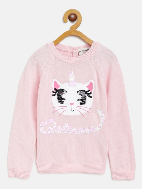 

LC Waikiki Girls Pink Self-Design Pullover Sweater