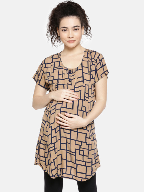 

GOLDSTROMS Women Brown & Navy Blue Printed Maternity Tunic
