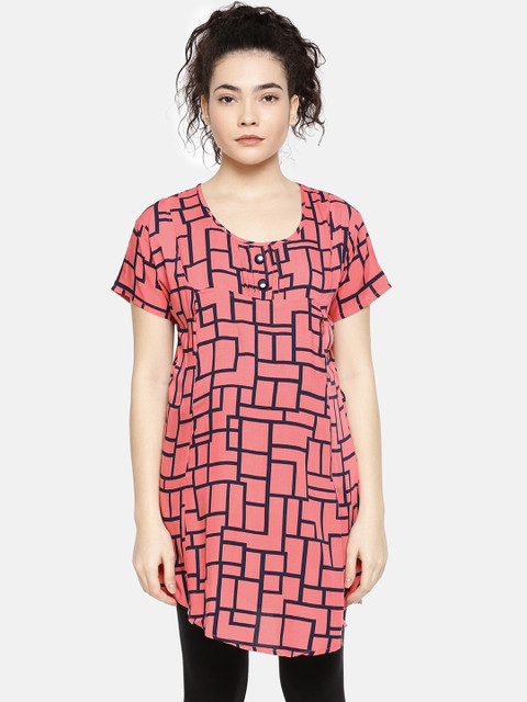 

GOLDSTROMS Women Pink & Navy Blue Printed Maternity Tunic