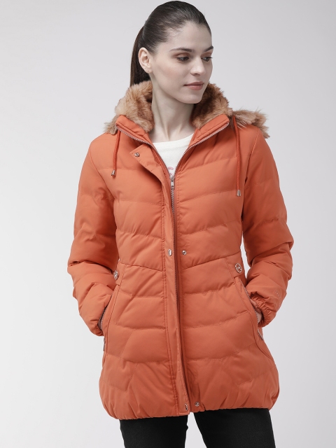 

Fort Collins Women Coral Orange Solid Parka Jacket