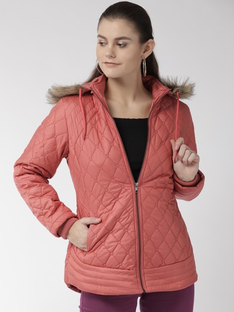 

Fort Collins Women Dusty Pink Solid Parka Jacket with Detachable Hood