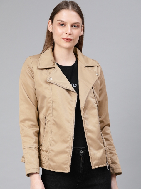 

Fort Collins Women Khaki Solid Lightweight Biker Jacket