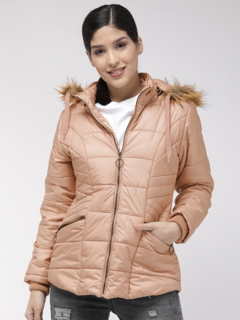 

Fort Collins Women Peach-Coloured Solid Detachable Hood Parka Jacket