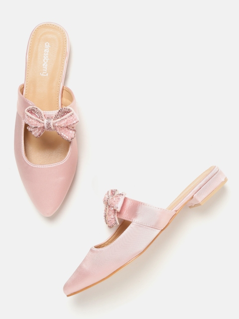 

DressBerry Women Pink Solid Flats with Bow Detail