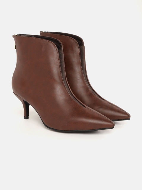 

DressBerry Women Coffee Brown Solid Mid-Top Heeled Boots