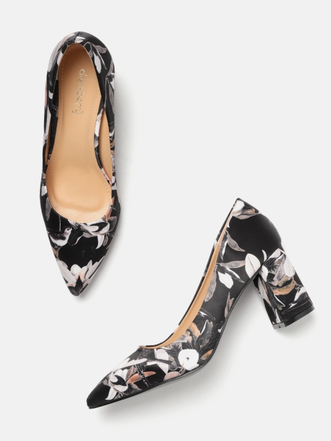 

DressBerry Women Black & Pink Floral Printed Pumps