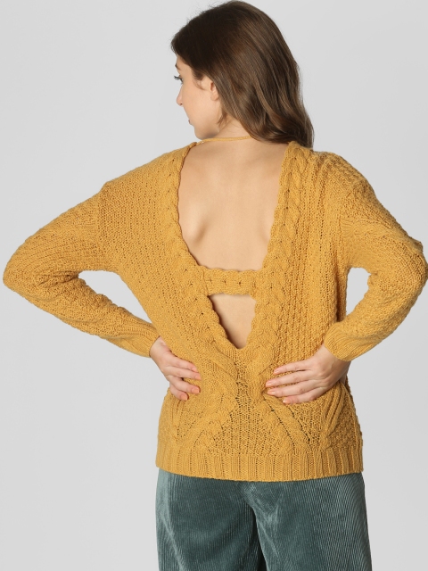 

Vero Moda Women Mustard Yellow Self Design Sweater