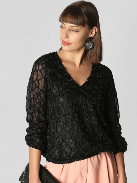 

Vero Moda Women Black Self Design Blouson Top
