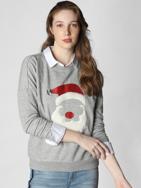 

Vero Moda Women Grey Melange Embroidered Sweatshirt