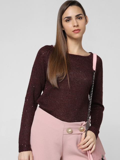 

Vero Moda Women Burgundy Sequinned Semi Sheer Styled Back Top