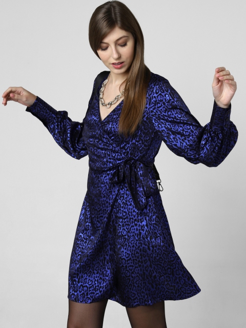 

Vero Moda Women Self Design Blue Wrap Dress