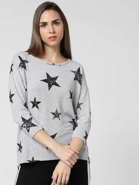 

Vero Moda Women Grey & Black Printed Pullover Sweater