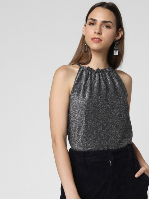 

Vero Moda Women Black Self Design Round Neck T-shirt