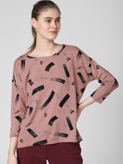 

Vero Moda Women Pink & Black Printed Boxy Top