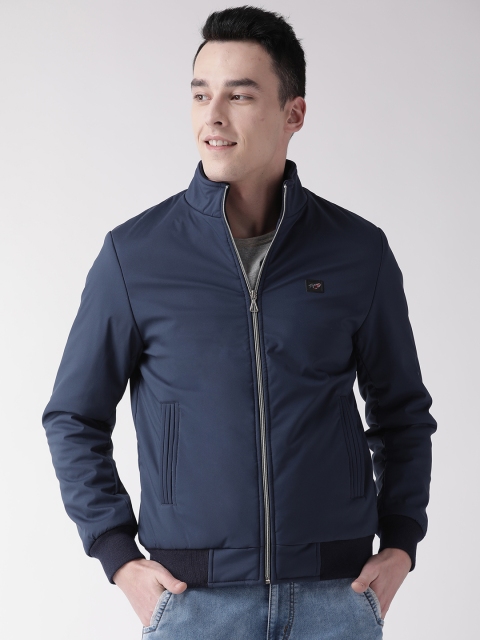 

Fort Collins Men Navy Blue Solid Bomber Jacket