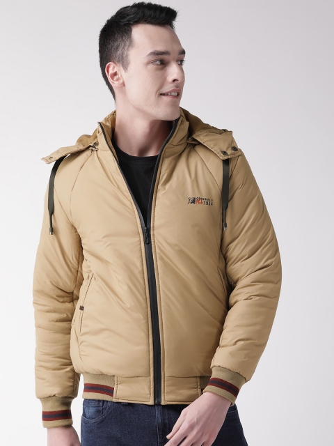 

Fort Collins Men Beige Solid Lightweight Hooded Bomber Jacket