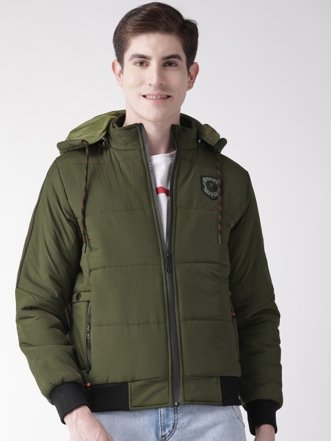 

Fort Collins Men Olive Green Solid Hooded Padded Jacket