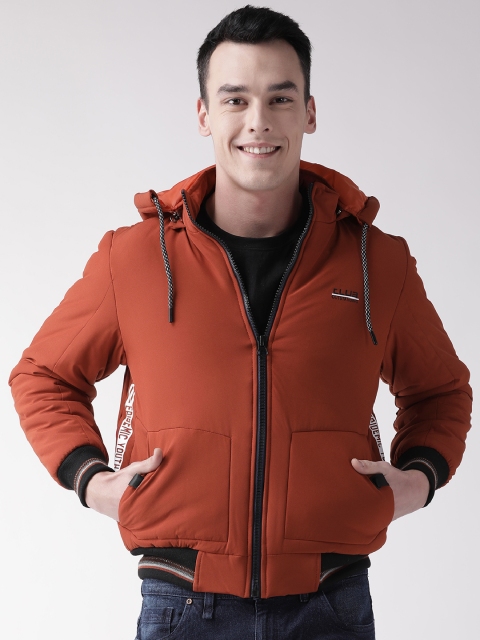 

Fort Collins Men Rust Orange Solid Lightweight Bomber Jacket