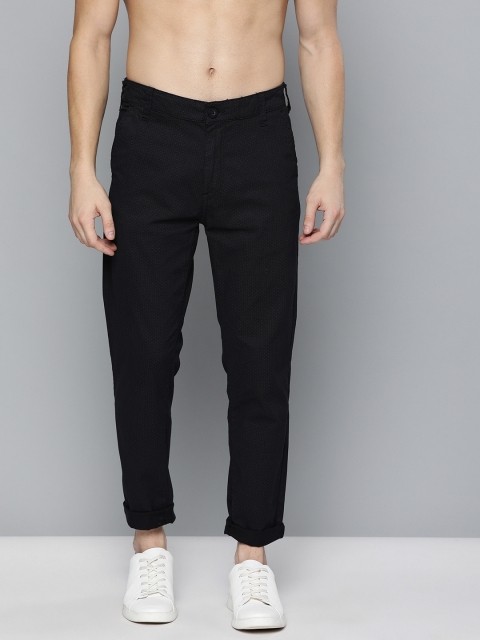 

HERE&NOW Men Black Slim Fit Printed Regular Trousers