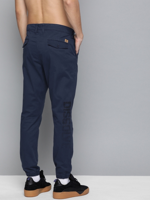 

HERE&NOW Men Navy Blue Regular Fit Solid Joggers With Printed Detail