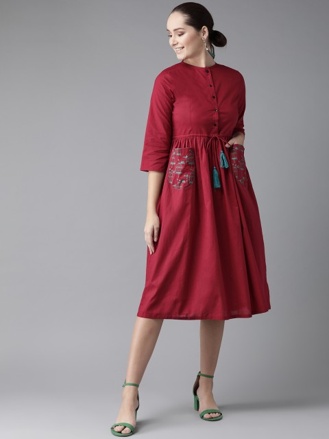 

Hubberholme Women Maroon Solid A-Line Dress