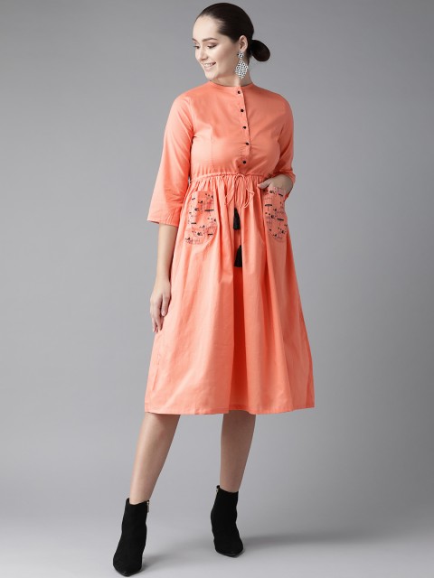 

Hubberholme Women Peach-Coloured Solid A-Line Dress