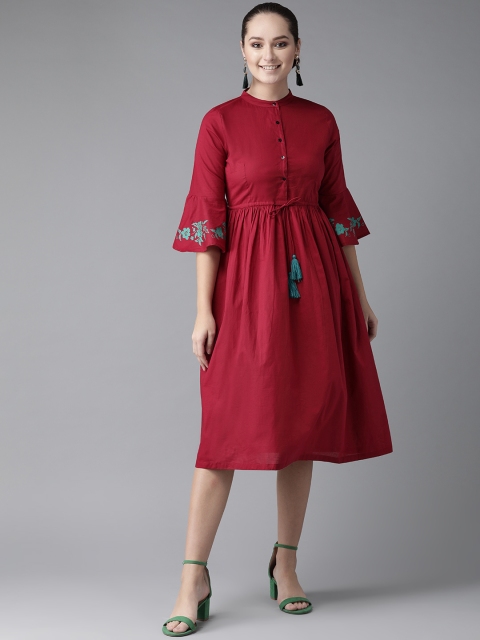 

Hubberholme Women Maroon Solid A-Line Dress