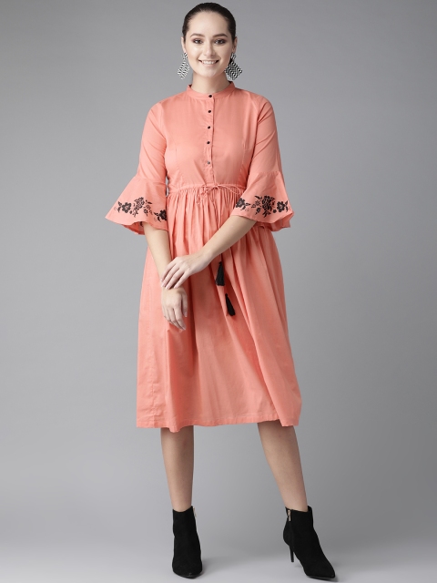 

Hubberholme Women Peach-Coloured Solid A-Line Dress