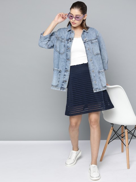 

Trend Arrest Women Navy Blue Self-Striped A-Line Skirt