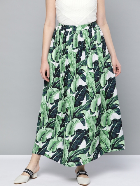 

Trend Arrest Women Green & White Printed Maxi Flared Skirt