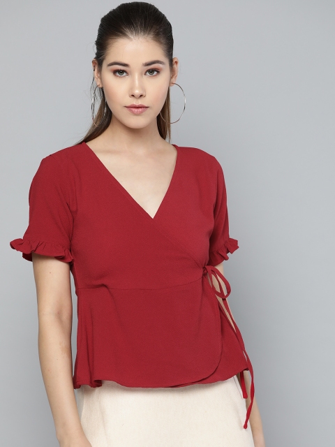 

Trend Arrest Women Maroon Solid Wrap Top