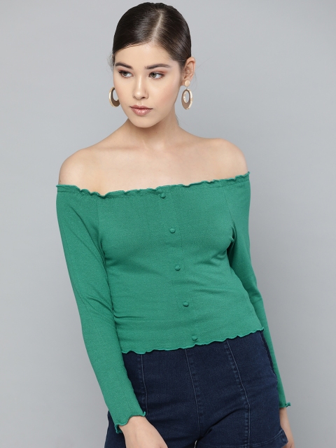

Trend Arrest Women Green Solid Bardot Top