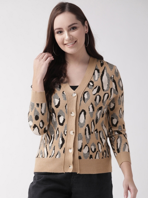 

Fort Collins Women Beige & Black Self Design Cardigan Sweater